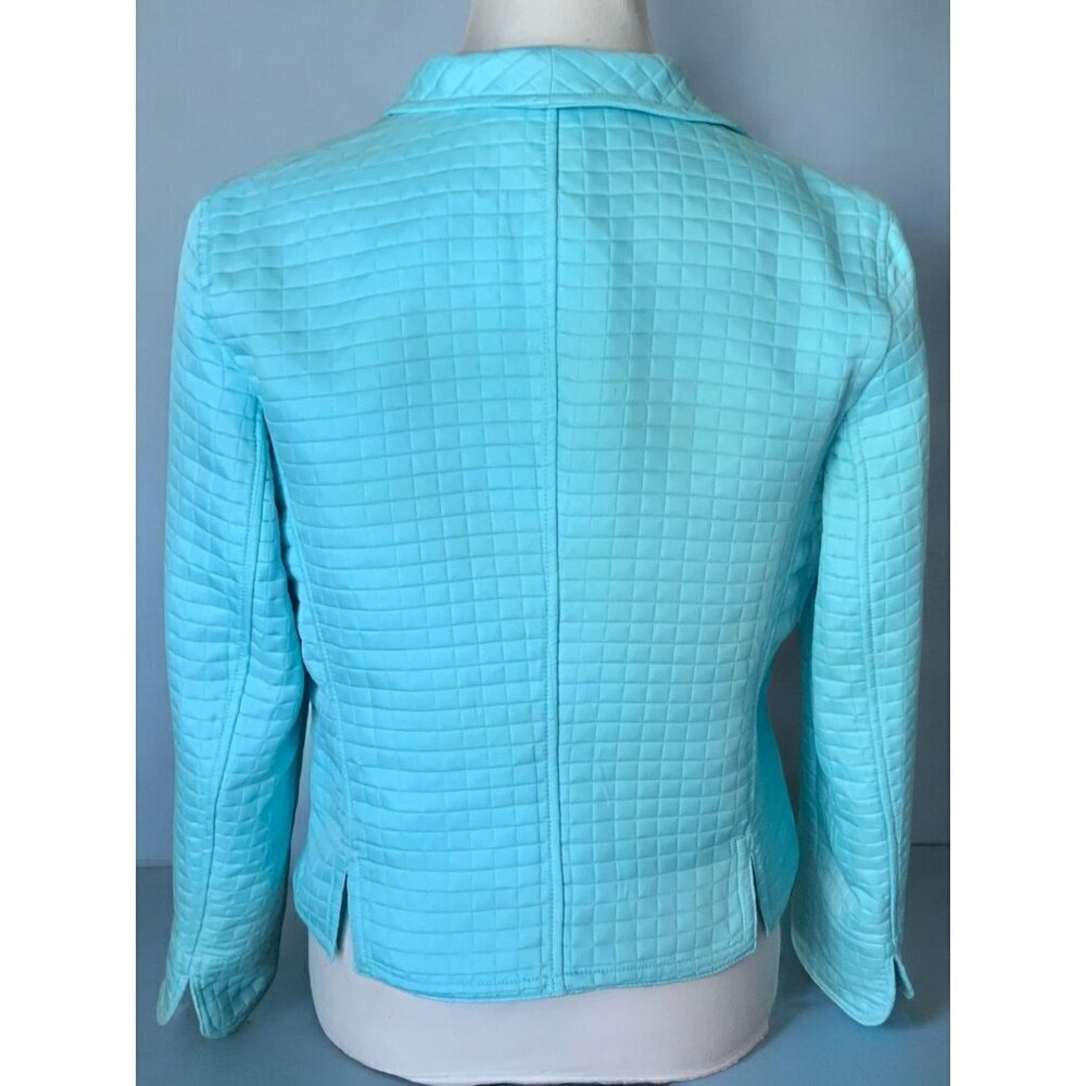Harvé Benard Womens Petite Long Sleeve Turquoise Quilted Open Front Jacket 8P - Picture 10 of 10